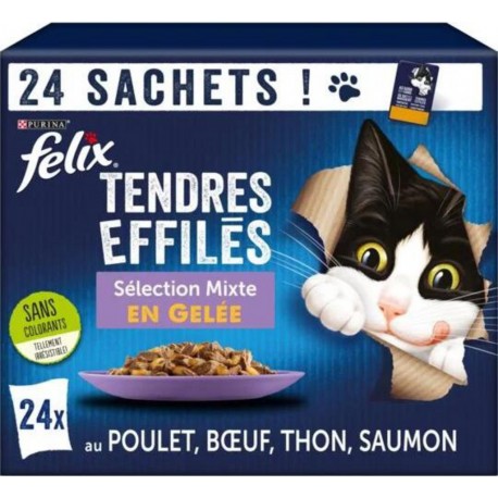 FELIX Pâtée pour chat adulte tendres effilés en gelée 24x85g 2.04Kg