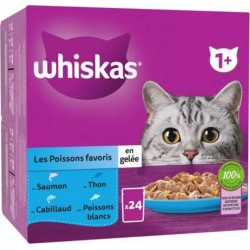 WHISKAS Patée pour chat adulte Les Poissons favoris en gelée 24x85g