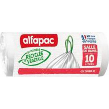 ALFAPAC Sacs poubelles salle de bains 10L liens coulissants 20 sacs