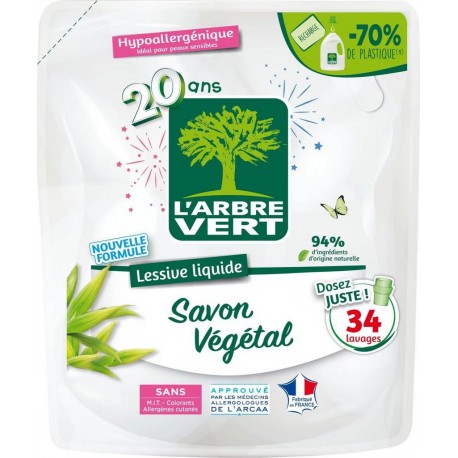 L'ARBRE VERT LESSIVE LIQUIDE ECOLOGIQUE x34 1530ml (lot de 3)
