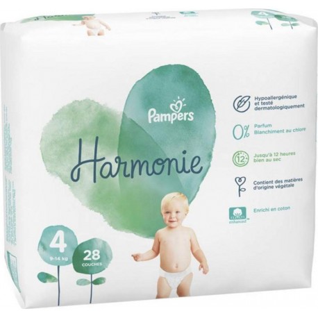 Pampers Couches Harmonie Taille 4 (9-14Kg) x28 (lot de 2 soit 56 couches)