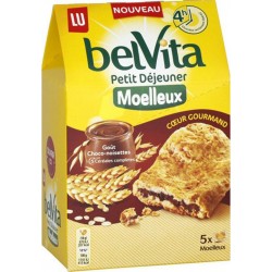 LU BelVita Petit Déjeuner Moelleux Coeur Gourmand Goût Choco-noisettes aux 5 Céréales Complètes 250g (lot de 6)