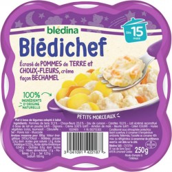 Blédina Blédichef Écrasé de Pommes de Terre et Choux-fleurs Crème Façon Bechamel (dès 15 mois) l’assiette de 250g (lot de 8)