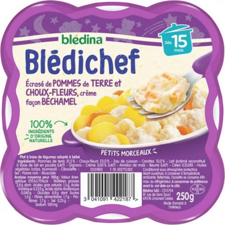 Blédina Blédichef Écrasé de Pommes de Terre et Choux-fleurs Crème Façon Bechamel (dès 15 mois) l’assiette de 250g (lot de 8)