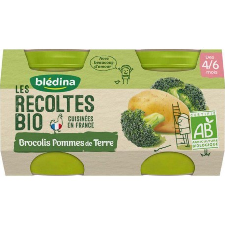 Blédina Les Récoltes Bio Brocolis Pommes de Terre (dès 4/6 mois) par 2 pots de 130g (lot de 8)