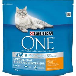Purina One Spécial Chat Stérilisé d'Intérieur au Poulet et Céréales Complètes 1,5Kg (lot de 12)