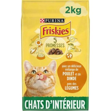 Friskies Croquettes Chats d'Intérieur Poulet et Légumes 2Kg (lot de 3)
