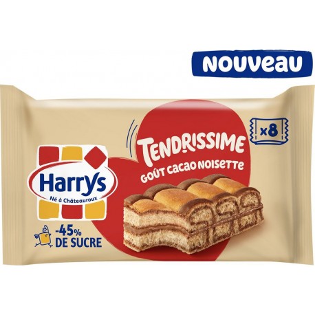 HARRYS Gâteaux moelleux Noisette et Cacao Tendrissime Moins de Sucres 8x33g 264g