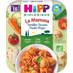 HIPP BIOLOGIQUE LA MAMMA ALIMENTS INFANTILES PATE ET VIANDE ASSIETTE SOUS ETUI CARTON DES 18 MOIS TORTELLINI TOMATES POULET ORIg