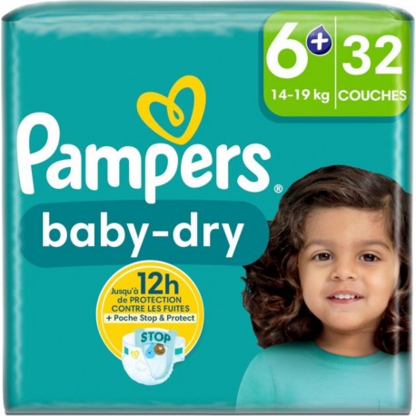 PAMPERS Couches Bébé Baby-Dry 14 - 19Kg Taille 6+ pack de 32 couches
