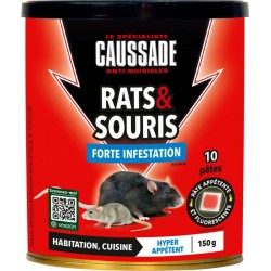 CAUSSADE Raticide Rats & Souris Pat'appât Forte Infestation 150g