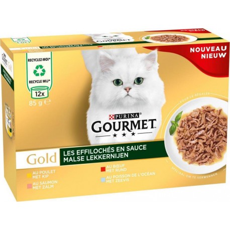 PURINA GOURMET GOLD BOEUF/POISSON/POULET/SAUMON 12x85g 1020g