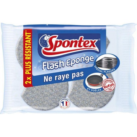 Spontex Flash Eponge Ne Raye Pas Spécial Plaques et Poêles 2x Plus Résistant Par 2 (lot de 3 soit 6 éponges)