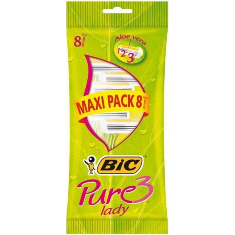 Bic Pure 3 Lady Maxi Pack par 8 Rasoirs Jetables pour Femme avec Aloé Vera (lot de 3 soit 24 rasoirs)