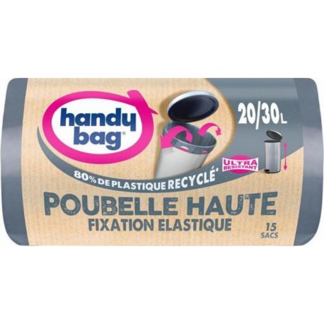 HANDY BAG Sacs poubelle recyclés fixation élastique ultra résistant 20-30L x15 sacs