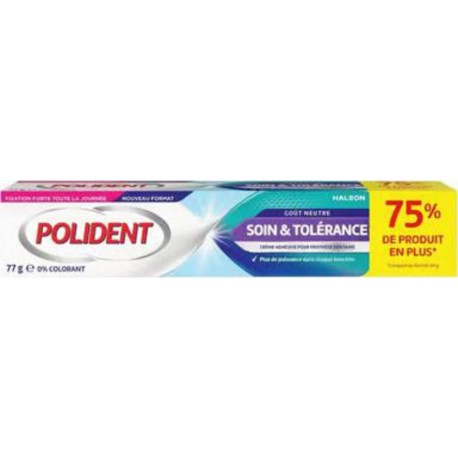 POLIDENT Fixatif Soin & Tolerance pour appareil dentaire 77g Hypoallergénique