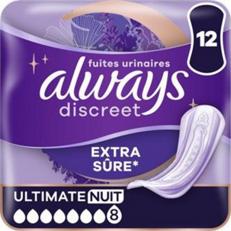 Always Serviettes fuites urinaires discreet night x12