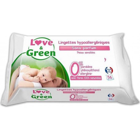 Love & Green Lingettes Hypoallergéniques Sans Parfum x56 (lot de 4 soit 224 lingettes)