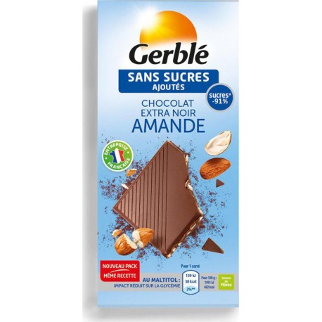 Gerblé Chocolat Extra Noir Amande Sans Sucres Ajoutés 80g (lot de 3)