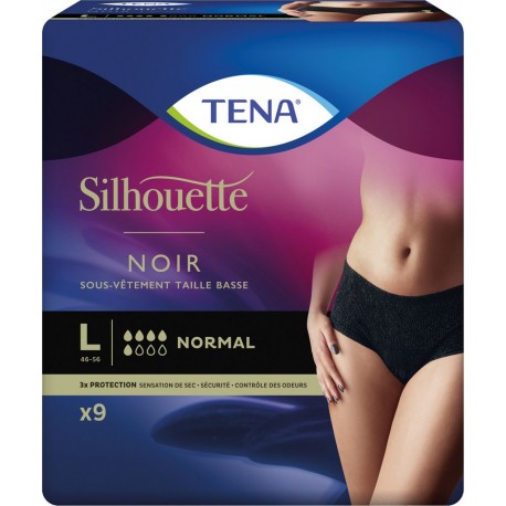 TENA Sous-vêtement noir Taille basse Large x9