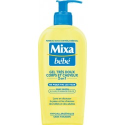 Mixa Bébé Gel Douche Très Doux Corps et Cheveux 2 en 1 à l’Huile d’Amande Douce 250ml (lot de 4)