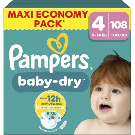 PAMPERS Couches Bébés Baby-Dry Taille 4 9-14Kg x108