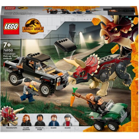 LEGO 76950 Jurassic World L’Embuscade du Tricératops en Pick-up, Dinosaure Jouet, et Voiture