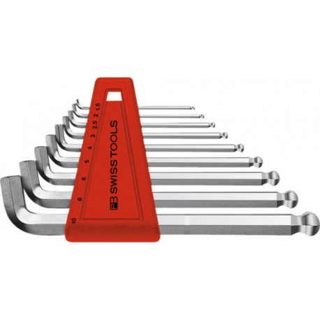 PB Swiss Tools Jeu de clés mâles coudées 6 pans, tige courte, avec tête sphérique chromé, Nombre de tournevis 9 2212.H-10