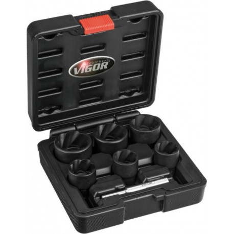 VIGOR Jeu de douilles extracteur à profil spiralé V3741 7 x 7
