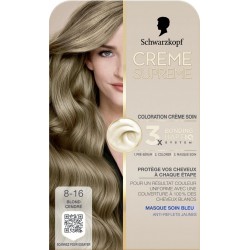 SCHWARZKOPF Coloration Permanente 8-16 Blond Cendré Soin Cheveux Blancs Crème Supreme coloration