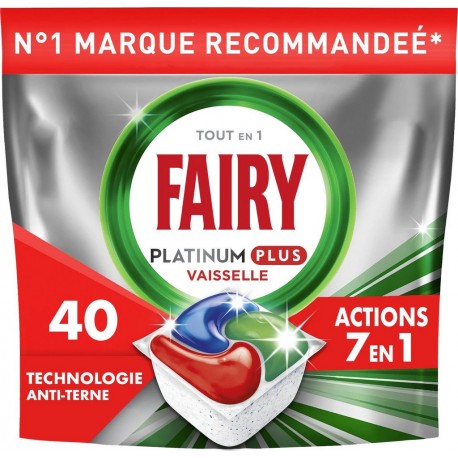 FAIRY Tablette lave-Vaisselle Platinum Plus Tout en 1 Filtre Nettoyé + Anti-Terne 40 tablettes
