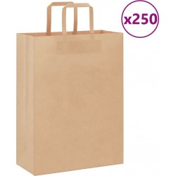 Vidaxl Sacs En Papier 250 Pcs Avec Poignées Marron 26x12x35 Cm
