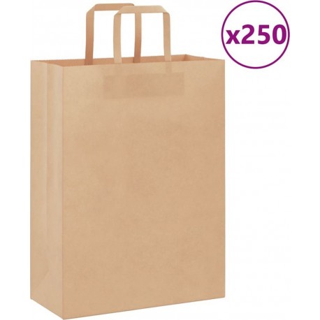 Vidaxl Sacs En Papier 250 Pcs Avec Poignées Marron 26x12x35 Cm