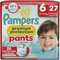 PAMPERS Couches Culottes Bébés Prenium Protection T6 13-19Kg 27 couches culottes