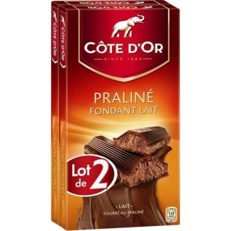 Côte d’Or Tablette de chocolat praliné fondant lait 2x200g 400g