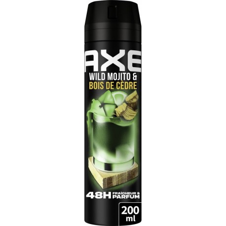 AXE Déodorant spray Homme Anti-odeur Fraîcheur Wild Mojito & Bois de cèdre 48h 200ml