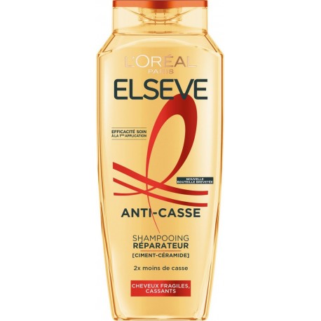 L'OREAL PARIS Shampoing Réparateur Anti-Casse Cheveux Fragiles et Cassants Ciment-céramide Elseve 300ml