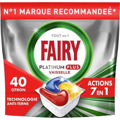 FAIRY Tablette lave-Vaisselle Platinum Plus Tout en 1 Filtre Nettoyé + Anti-Terne 40 tablettes