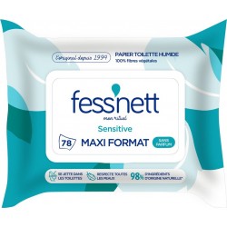 FESS'NETT Papier toilette Humide Maxi Format Sans Parfum Se Jette Dans Les Toilettes 100% Fibres Végétales Biodégradable 98% D'I