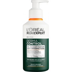 L'OREAL PARIS Gel Visage Homme Gel Moussant Purifiant Anti-Imperfections Acide Salicylique et Niacinamide Derma Control 260ml