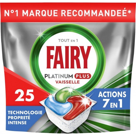 FAIRY Tablette Lave-Vaisselle Platinum Plus All In One Technologie Anti-Terne Intense 7en1 25 tablettes lave-vaisselle
