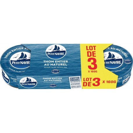 PETIT NAVIRE Thon entier au naturel 3x112g égoutté 3x160g 480g