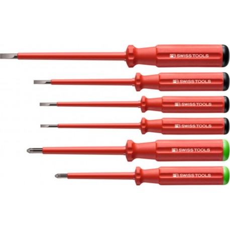 PB Swiss Tools Jeu de 6 tournevis d'électricien pour visà fente et Pozidriv, 100% isolés, Nombre de tournevis 4/2 5543