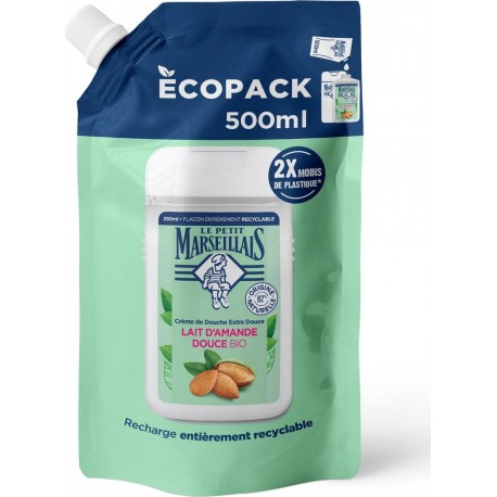 LE PETIT MARSEILLAIS Gel douche Homme Corps Peaux Sensibles Lait d'Amande Douce Bio 500ml