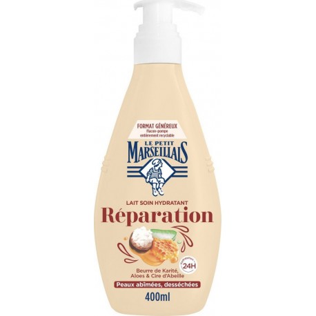 LE PETIT MARSEILLAIS Lait Hydratant Réparation Beurre de Karité Aloes et Cire d'Abeille 400ml