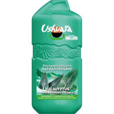 USHUAIA Gel douche Rafraîchissant Hydratant Eucalyptus 24H Anti-dessèchement Ingrédient D'origine Naturelle Flacon Recyclé
