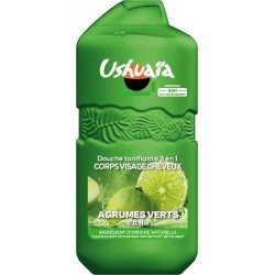 USHUAIA Gel douche Tonifiante 3 en 1 Corps Visage Cheveux Agrumes Verts d'Italie 24h Anti-Dessèchement